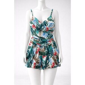 NWT Jantzen Seafoam Tropical Floral Swimdress Tummy Control One Piece Size 10